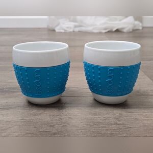 Bodum Pavina Coffee Espresso Mug Porcelain Silicobe Grip Blue Set Of 2